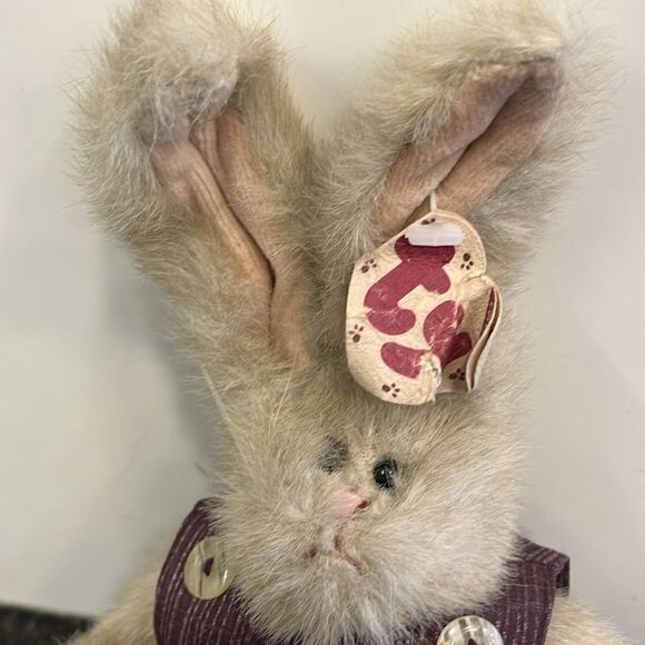 1993 TY Attic Treasures Jeremy Bunny Rabbit Purple Bib Overalls Stuffed Plush - Picture 2 of 8